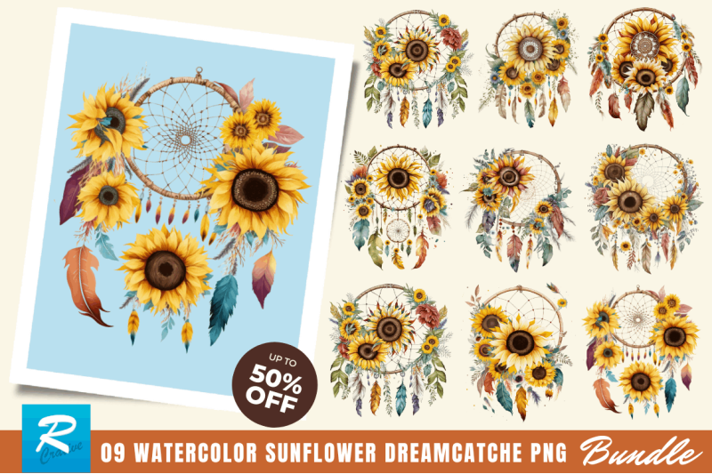 watercolor-sunflower-dreamcatcher-clipart-bundle