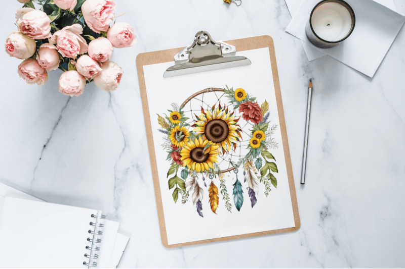 watercolor-sunflower-dreamcatcher-clipart-bundle