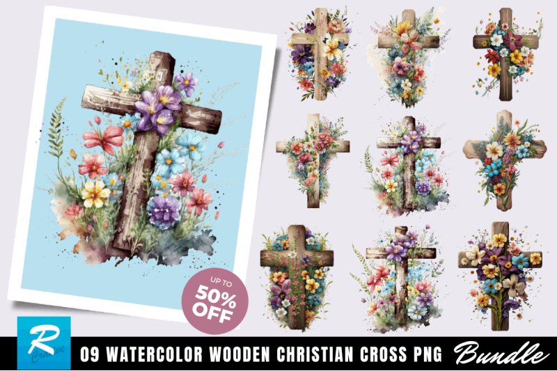 watercolor-wooden-christian-cross-clipart-bundle