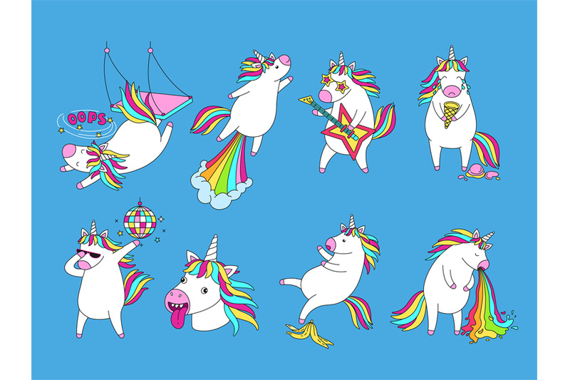 goofy-cartoon-unicorns-funny-dumb-magic-unicorn-face-failure-fall-an