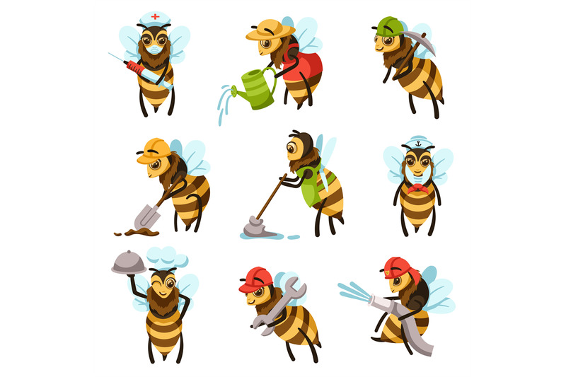 cartoon-bee-workers-cute-bees-of-different-professions-diligent-work