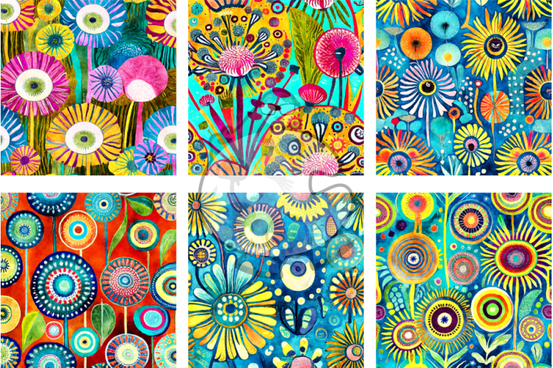 watercolor-funky-dandelion-pattern-papers