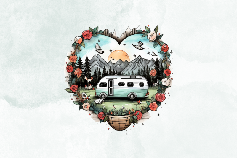 retro-camping-heart-watercolor-art