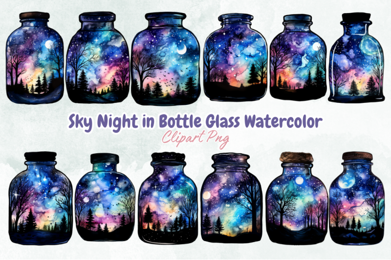 sky-night-in-bottle-glass-watercolor