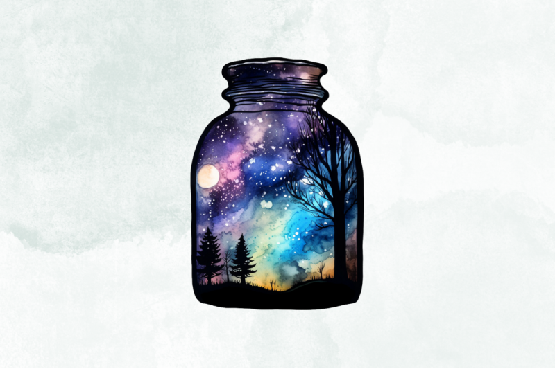 sky-night-in-bottle-glass-watercolor