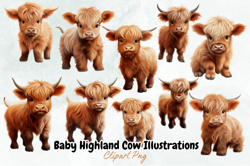 baby-highland-cow-illustrations-clipart