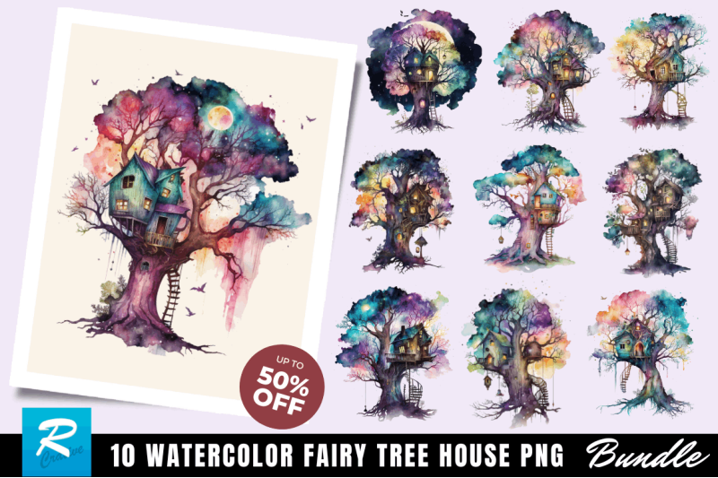 watercolor-fairy-tree-house-clipart-bundle