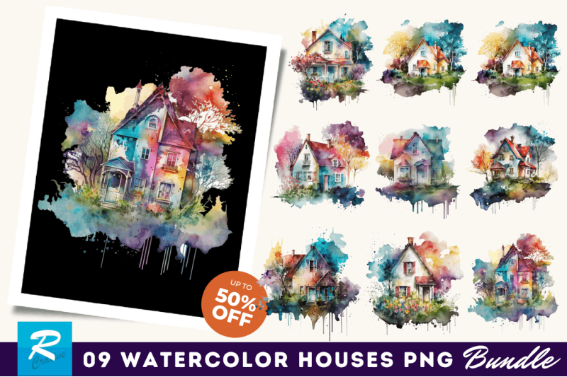 watercolor-colorful-houses-clipart-bundle