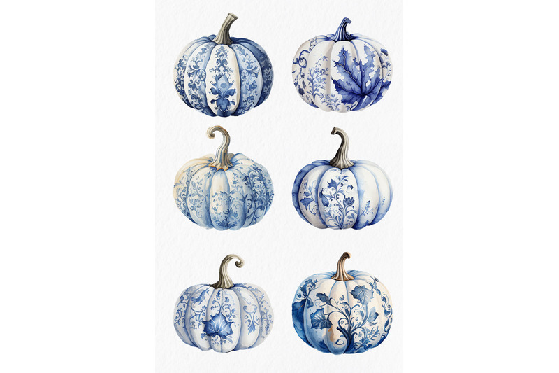 blue-white-pumpkin-watercolor-clipart-png