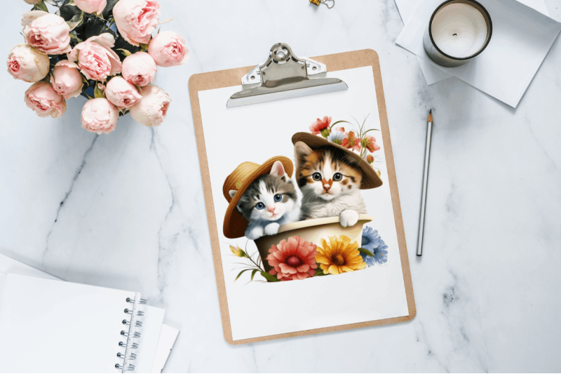 watercolor-cute-cats-under-the-hat-clipart-bundle