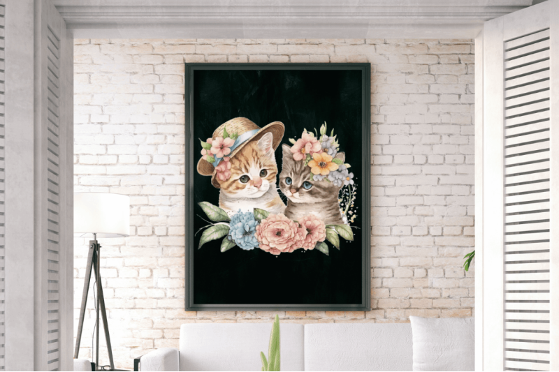 watercolor-cute-cats-under-the-hat-clipart-bundle