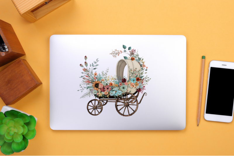 watercolor-floral-boho-wagon-buggy-clipart-bundle