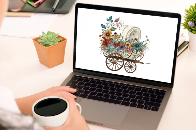 watercolor-floral-boho-wagon-buggy-clipart-bundle