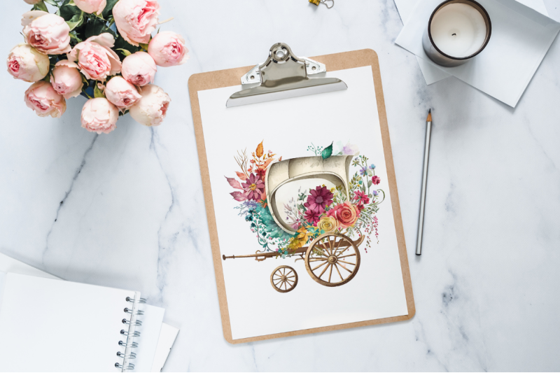 watercolor-floral-boho-wagon-buggy-clipart-bundle