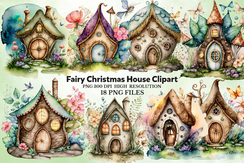 fairy-christmas-house-clipart-bundle