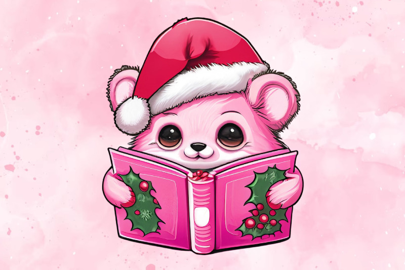 little-pink-animal-christmas-book-clipart