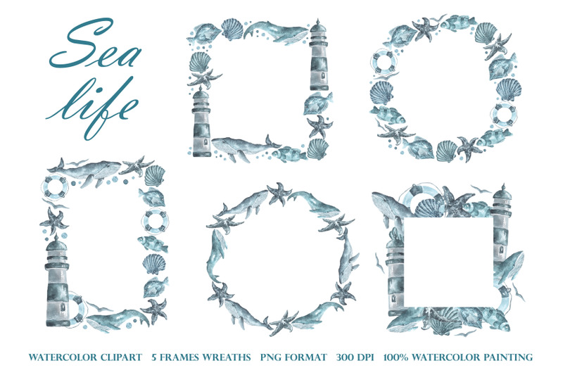 sea-life-watercolor-frames-wreaths-borders-nautical