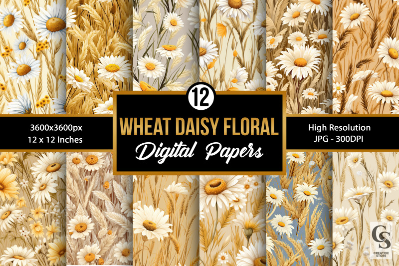 wheat-daisy-flowers-digital-papers-seamless-patterns