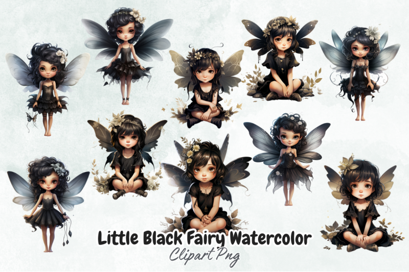 little-black-fairy-watercolor-clipart