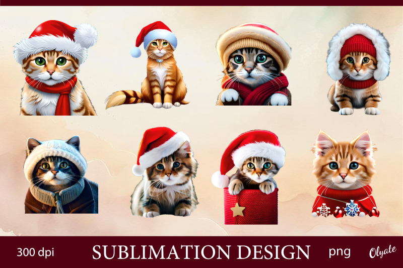 christmas-cat-sublimation-png-cat-clipart-bundle