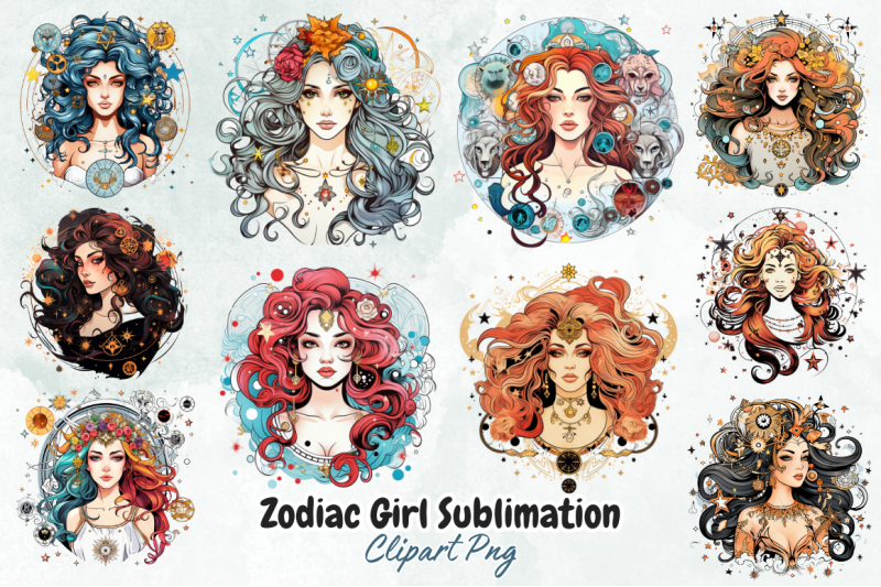 zodiac-girl-sublimation-clipart-bundle