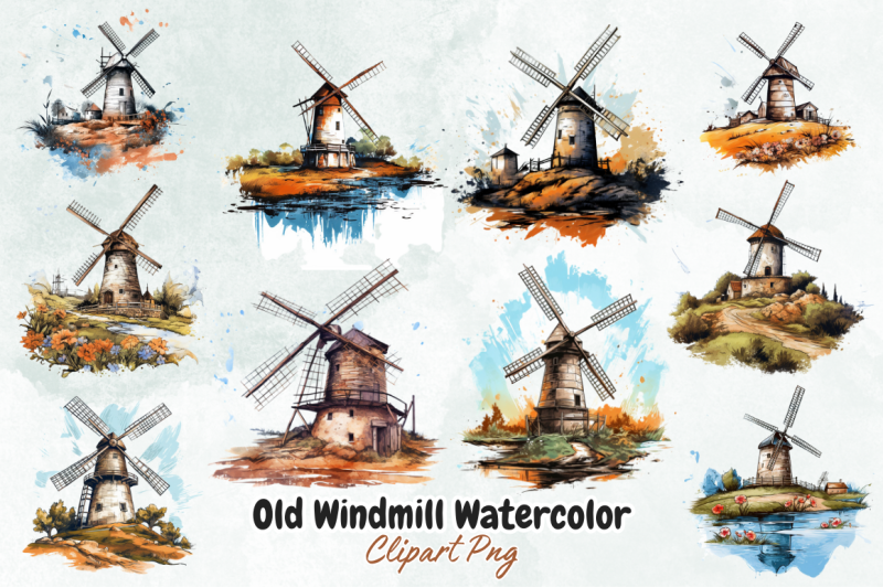 old-windmill-watercolor-sublimation