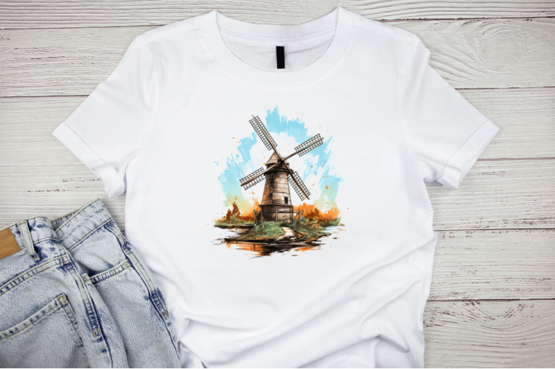 old-windmill-watercolor-sublimation