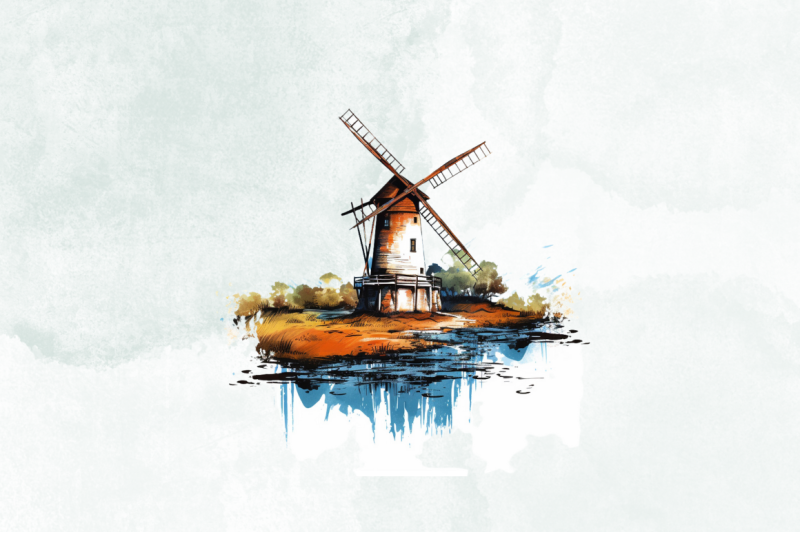 old-windmill-watercolor-sublimation