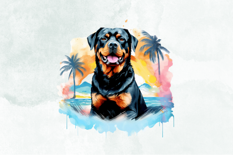 rottweiler-on-beach-watercolor-clipart