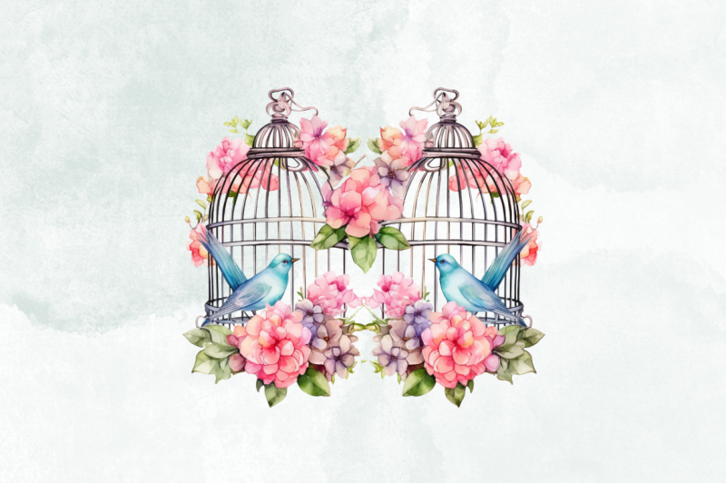 birdcages-with-flower-watercolor-clipart