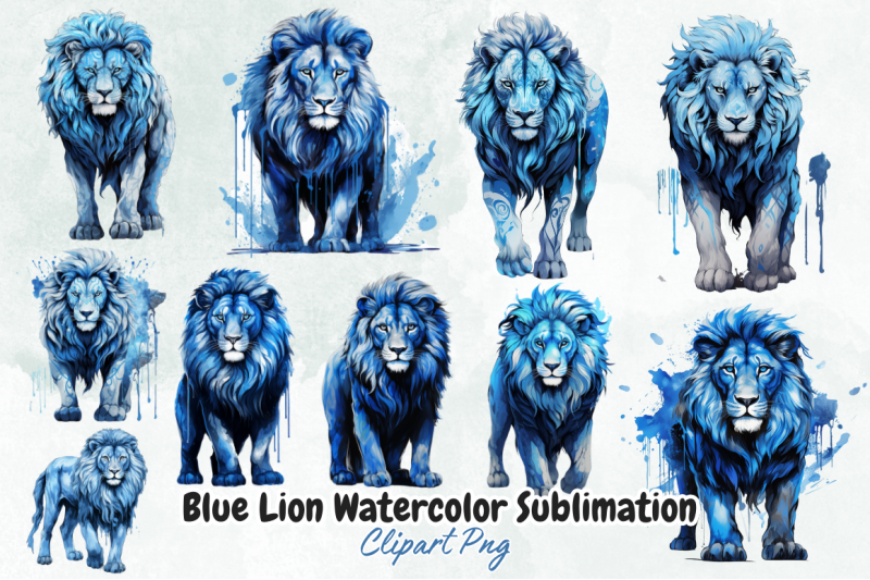 blue-lion-watercolor-sublimation-clipart