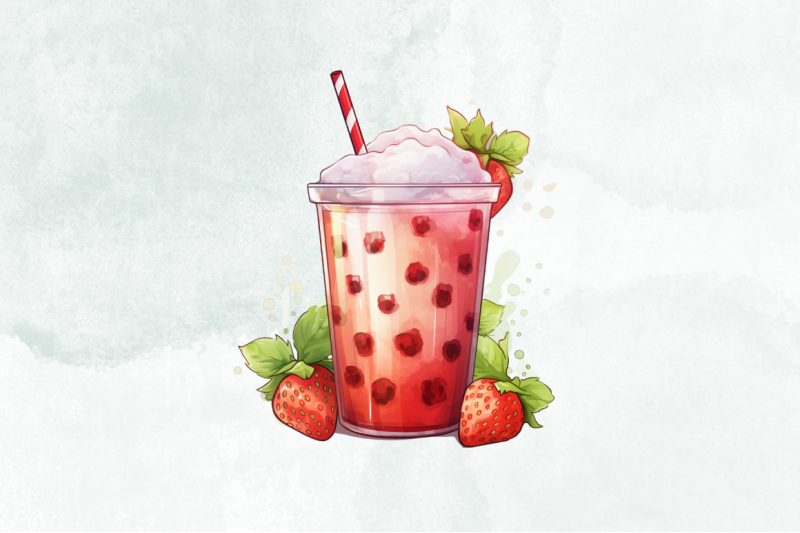 bubble-tea-with-strawberry-watercolor