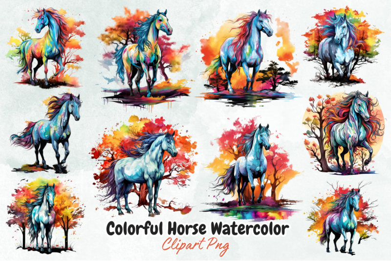 colorful-horse-watercolor-clipart