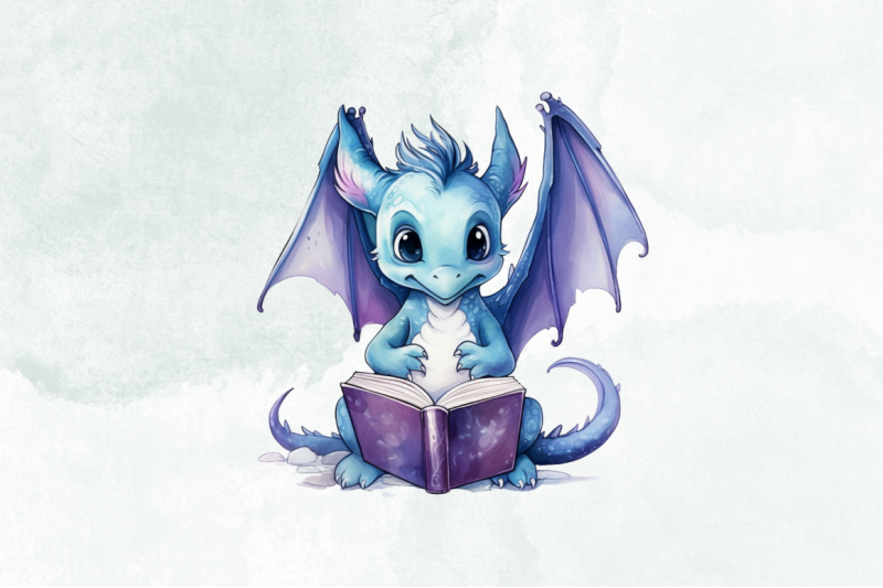 dragon-reading-book-watercolor-clipart