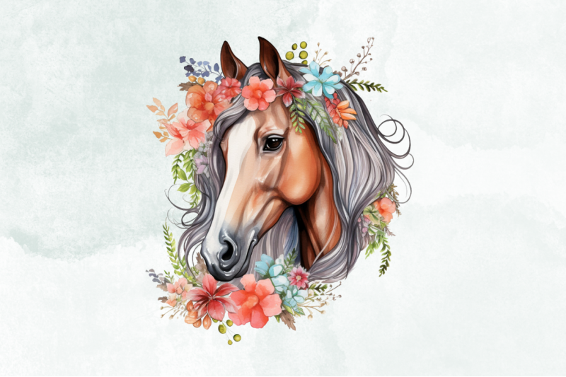 floral-horse-watercolor-clipart-bundle