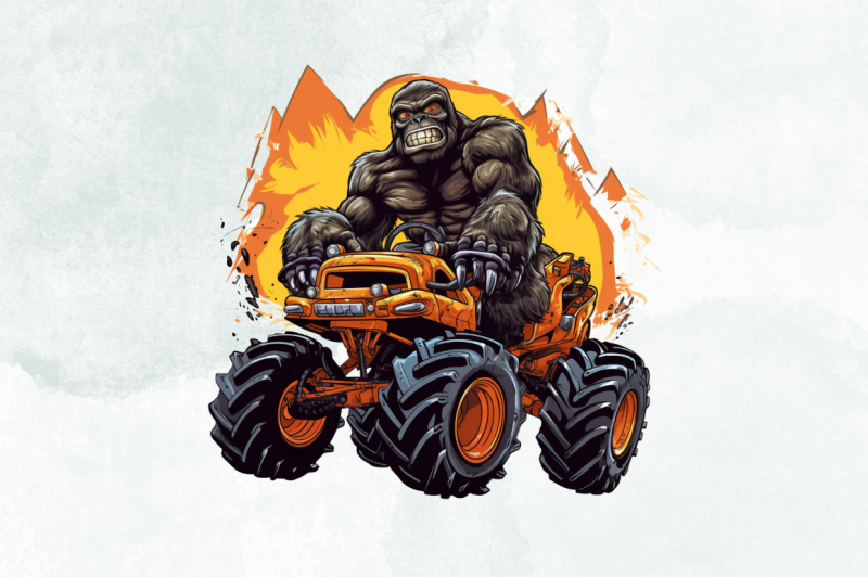 gorillas-riding-monster-truck-clipart