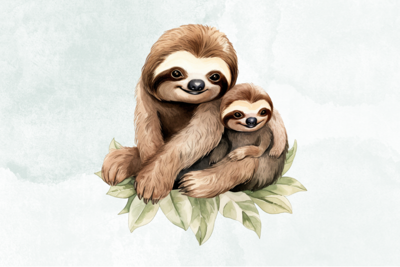 mom-and-baby-sloth-watercolor-clipart