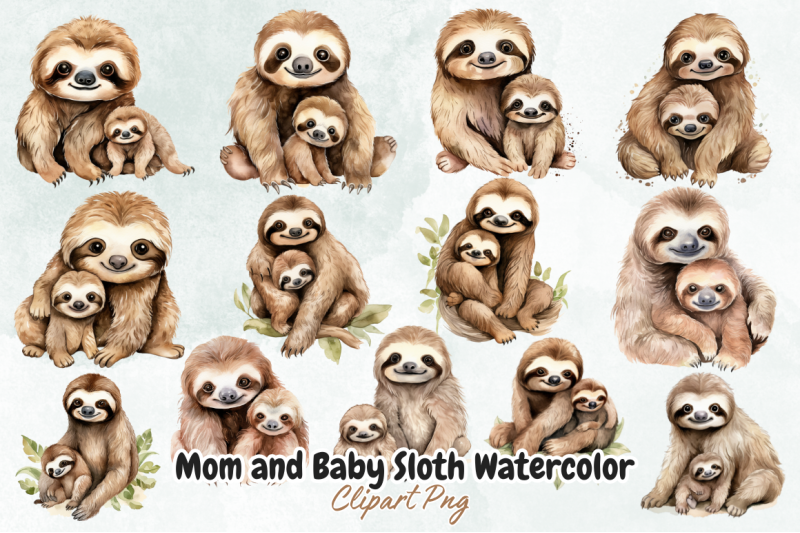 mom-and-baby-sloth-watercolor-clipart