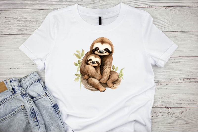 mom-and-baby-sloth-watercolor-clipart