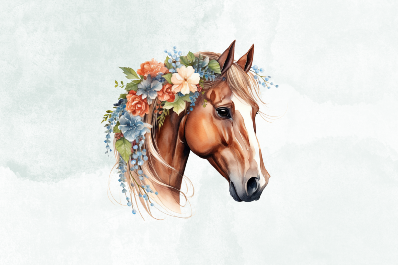 boho-floral-horse-watercolor-clipart