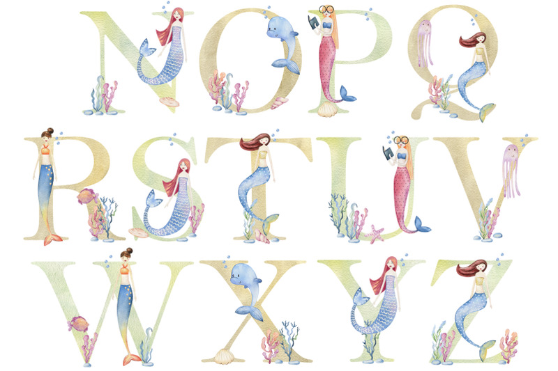 watercolor-alphabet-with-mermaids