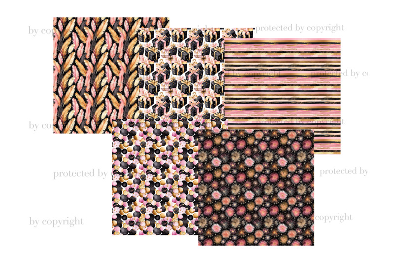 black-and-pink-digital-paper-happy-new-year-seamless-paper