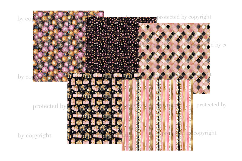 black-and-pink-digital-paper-happy-new-year-seamless-paper