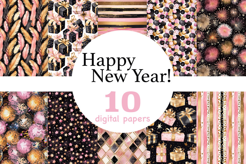 black-and-pink-digital-paper-happy-new-year-seamless-paper