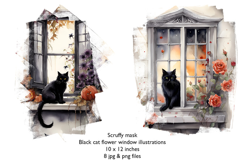 black-cat-floral-window-ilustrations