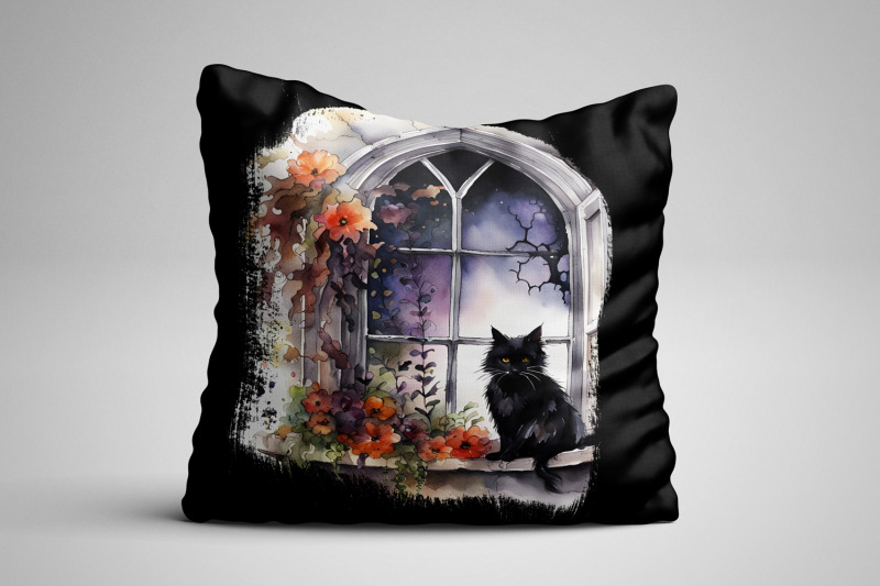 black-cat-floral-window-ilustrations