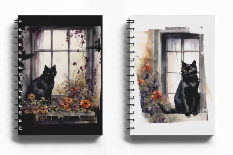 black-cat-floral-window-ilustrations