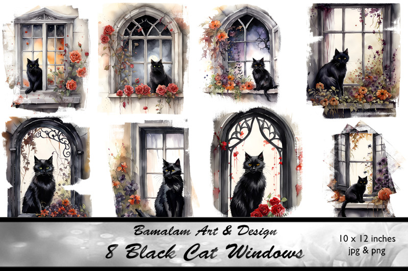 black-cat-floral-window-ilustrations