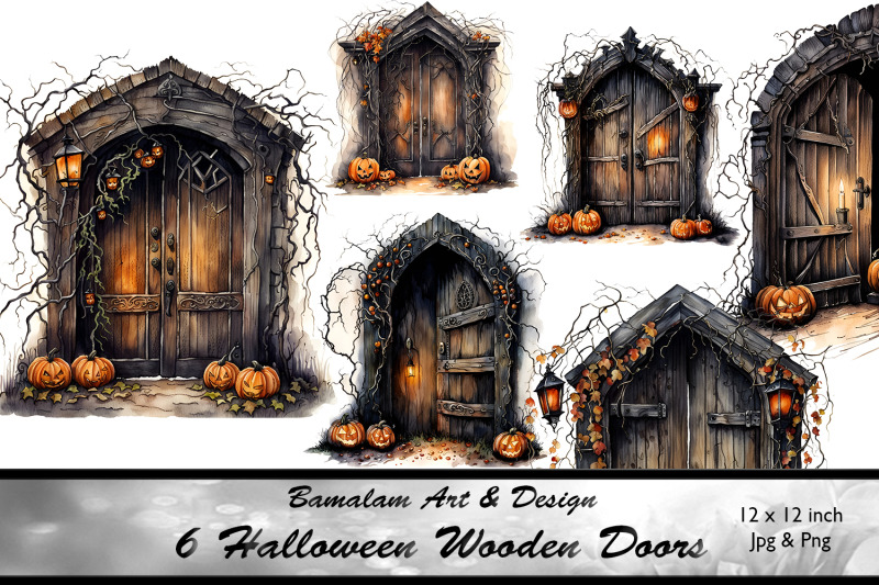 6-halloween-wooden-door-illustrations