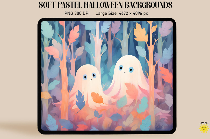 cute-ghosts-in-forest-pastel-halloween